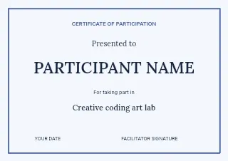 Creative coding art lab certificate template · Structured certificates