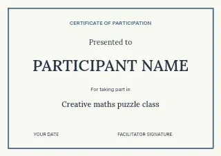 Creative maths puzzle class certificate template · Structured certificates