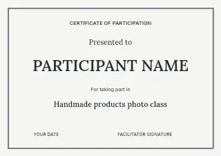 Handmade products photo class certificate template · Structured certificates