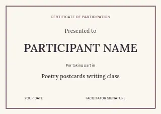 Poetry postcards writing class certificate template · Structured certificates