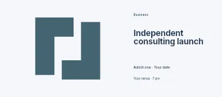 Independent consulting launch event ticket template · Horizontal photo dialogue