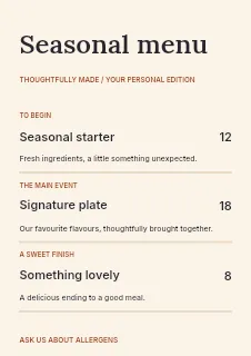 Moonlit book evening menu template · Structured menus