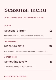 Valentine dinner for two menu template · Structured menus