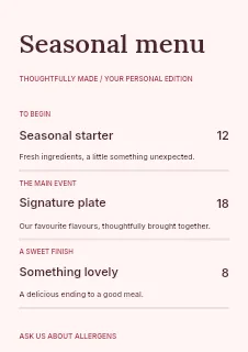 Valentine flower workshop menu template · Structured menus