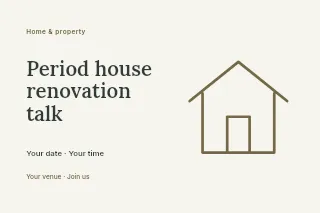 Period house renovation talk postcard template · Horizontal photo dialogue