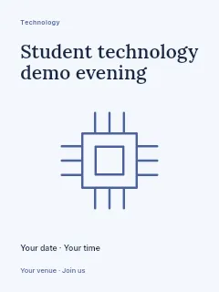 Student technology demo evening poster template · Fine-line cover