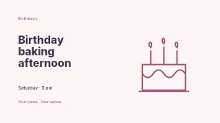 Birthday baking afternoon presentation cover template · Horizontal photo dialogue