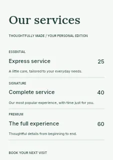 Wellness price list template · Structured price-lists