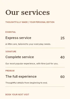 Food & drink price list template · Structured price-lists
