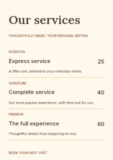 Food & drink price list template · Structured price-lists
