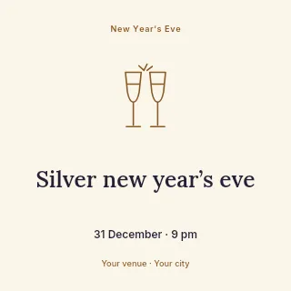 Silver New Year’s Eve social media post template · Illustrated folio