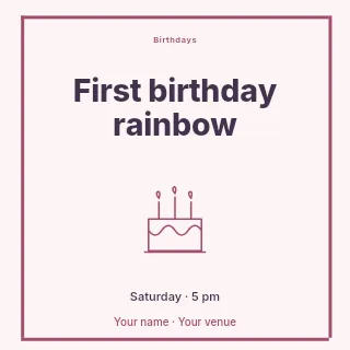 First birthday rainbow social media post template · Framed editorial