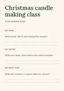 Christmas candle making class worksheet template · Structured worksheets