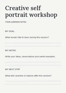 Creative self portrait workshop worksheet template · Structured worksheets