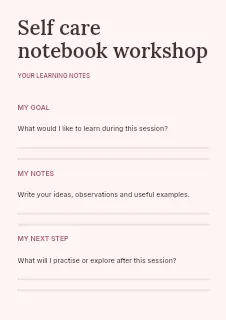 Self care notebook workshop worksheet template · Structured worksheets