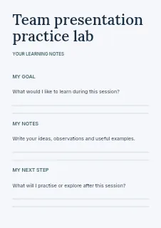 Team presentation practice lab worksheet template · Structured worksheets