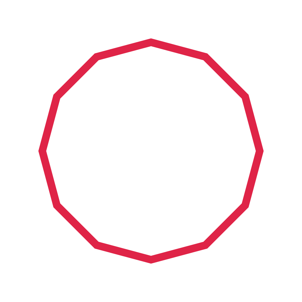 A 12 sided geometric frame uses a single fine outline.