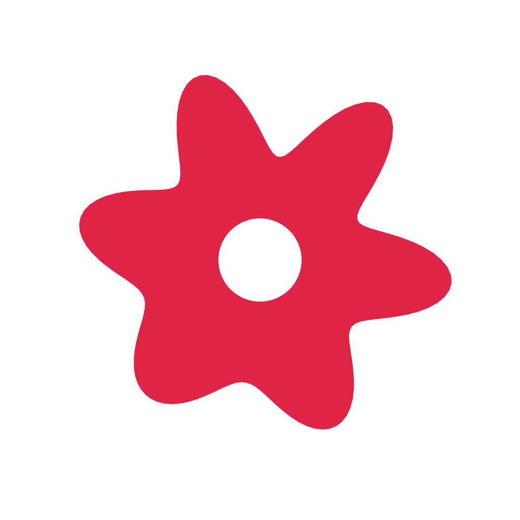 An organic petal form has 6 broad lobes and a smoothly varying outline.
