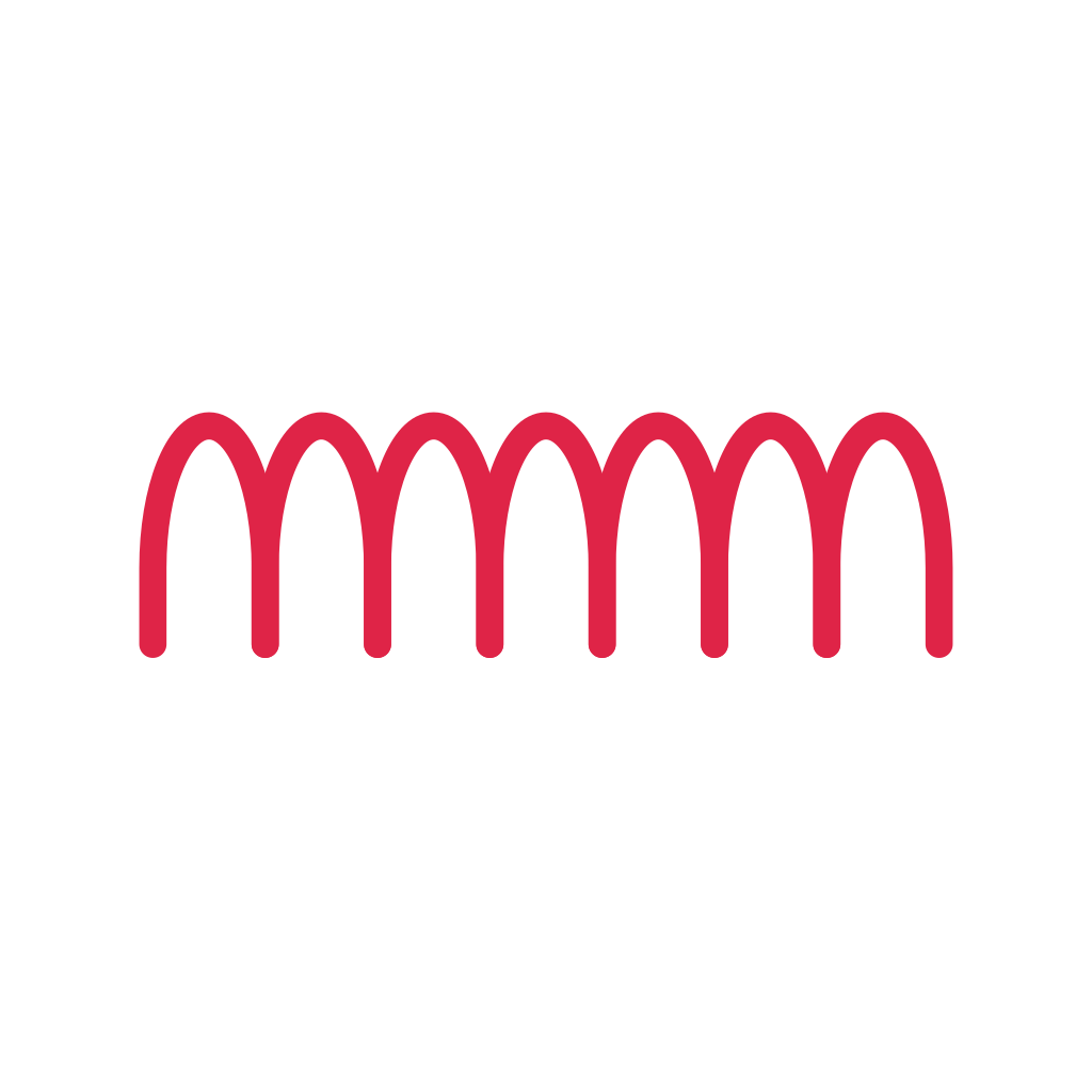 A horizontal divider repeats 7 arches motifs in an evenly spaced row.