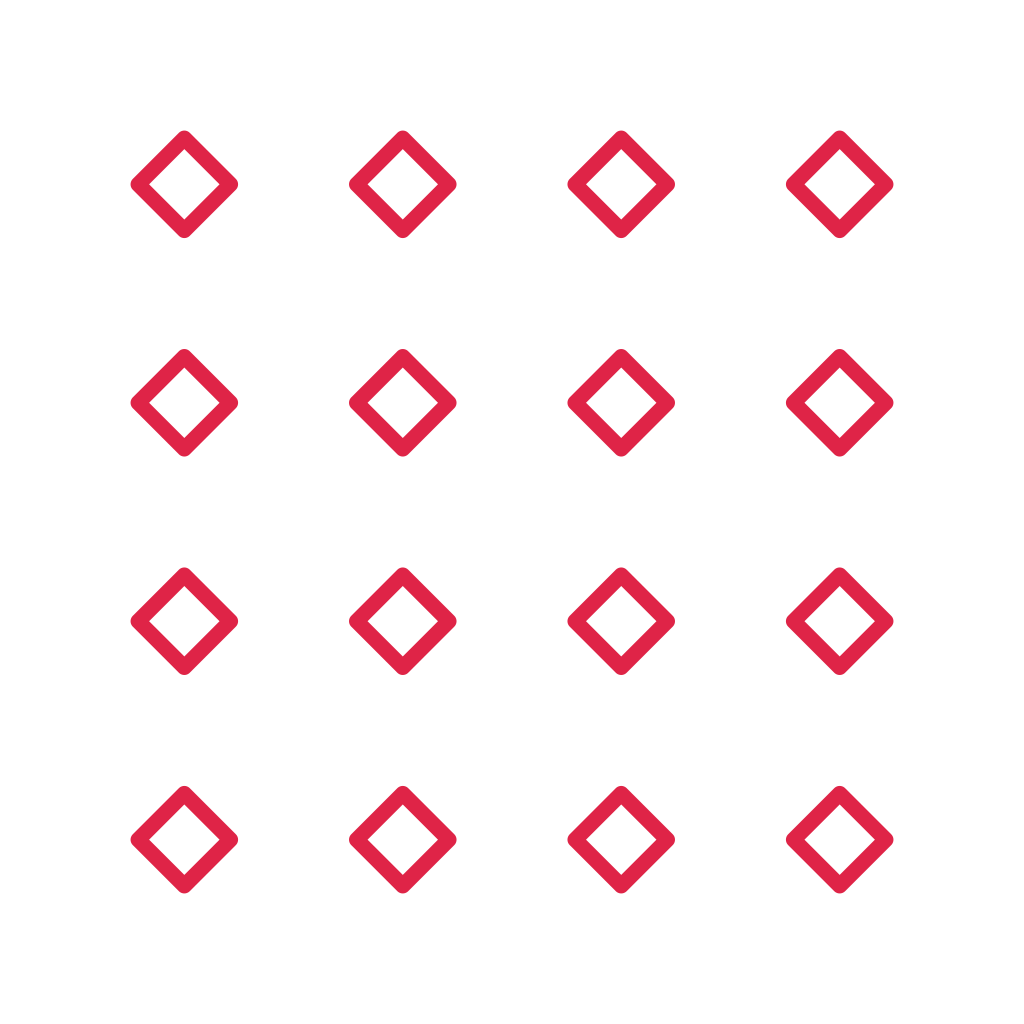 A 4 by 4 arrangement of diamond grid marks leaves transparent space between the motifs.