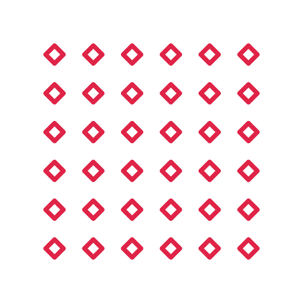 A 6 by 6 arrangement of diamond grid marks leaves transparent space between the motifs.