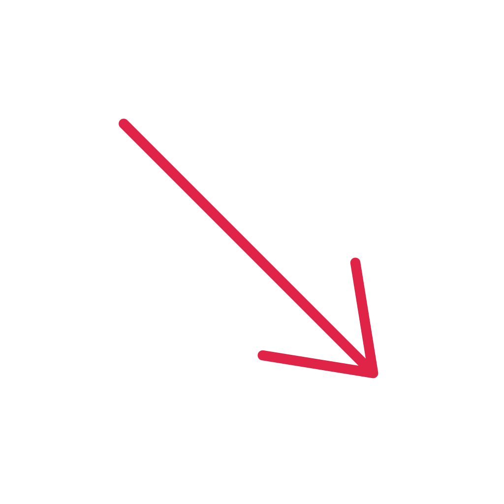 A slender arrow points down right with open space around its edges.