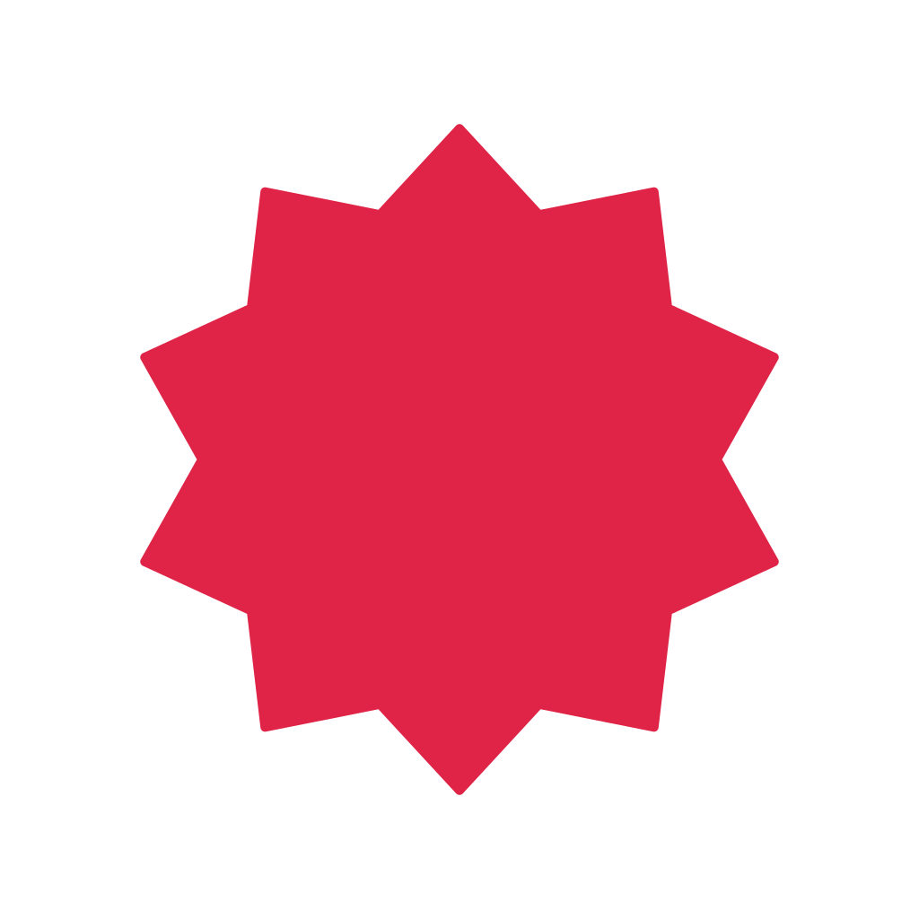 A soft radial badge has 10 evenly spaced outward points.
