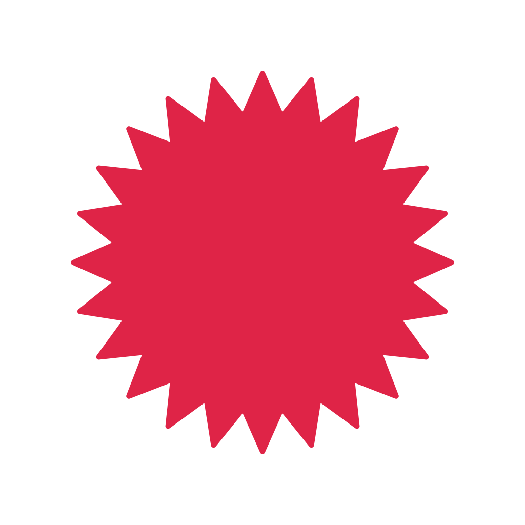 A soft radial badge has 24 evenly spaced outward points.