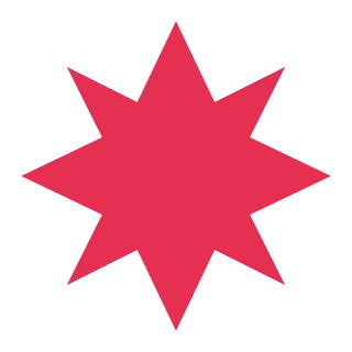 A red star with eight evenly spaced points.