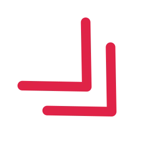 A chevron arrow points down right with open space around its edges.