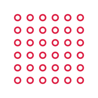 A 6 by 6 arrangement of circle grid marks leaves transparent space between the motifs.
