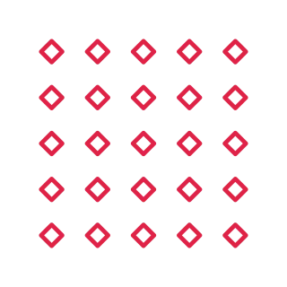 A 5 by 5 arrangement of diamond grid marks leaves transparent space between the motifs.