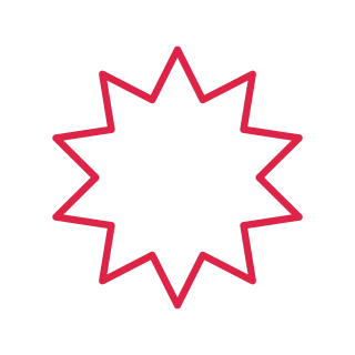 A outline radial badge has 10 evenly spaced outward points.
