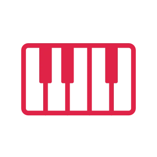 A compact piano keyboard uses seven divisions and three dark raised keys.