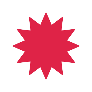 A sharp radial badge has 12 evenly spaced outward points.