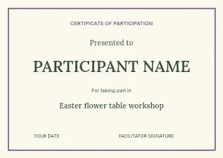 Easter flower table workshop certificate template · Structured certificates