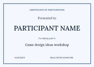 Game design ideas workshop certificate template · Structured certificates
