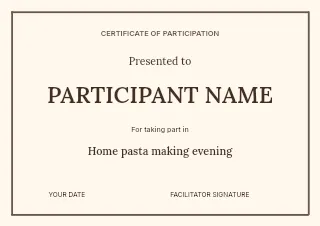 Home pasta making evening certificate template · Structured certificates