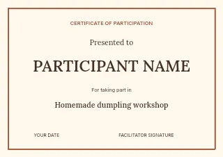 Homemade dumpling workshop certificate template · Structured certificates