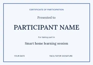 Smart home learning session certificate template · Structured certificates
