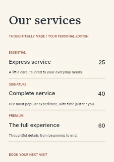 Design price list template · Structured price-lists