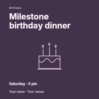 Milestone birthday dinner social media post template · Fine-line cover