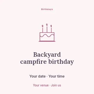 Backyard campfire birthday social media post template · Illustrated folio