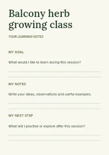 Balcony herb growing class worksheet template · Structured worksheets