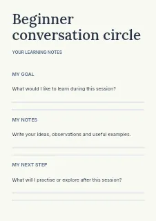 Beginner conversation circle worksheet template · Structured worksheets