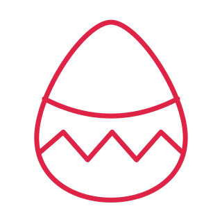 An upright Easter egg has a curved upper band and an angular zigzag stripe.