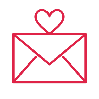An open envelope outline is topped by a small heart.