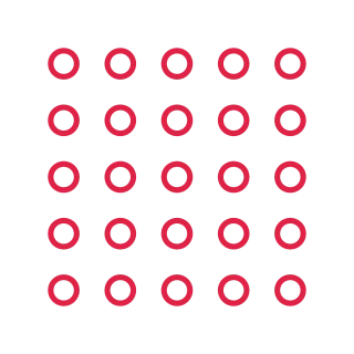 A 5 by 5 arrangement of circle grid marks leaves transparent space between the motifs.