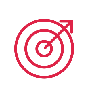 Three concentric rings form a target with an arrow pointing into its centre.
