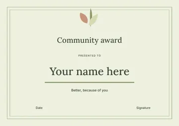 Community award · Botanical certificate template